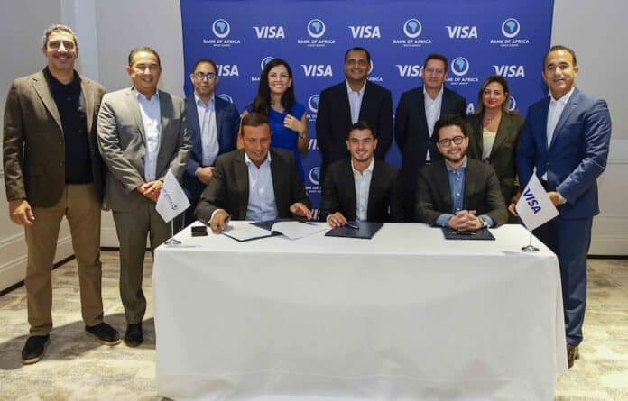 Brahim Diaz (front, centre) signs with Visa and Bank of Africa